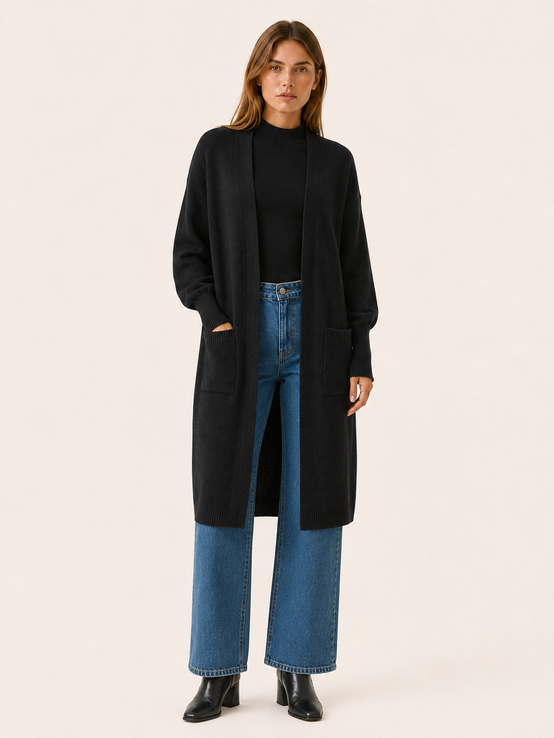 Thalina™ | Longline Balloon-Sleeve Cardigan with Pockets