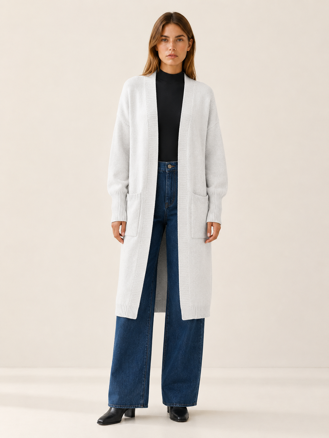 Thalina™ | Longline Balloon-Sleeve Cardigan with Pockets