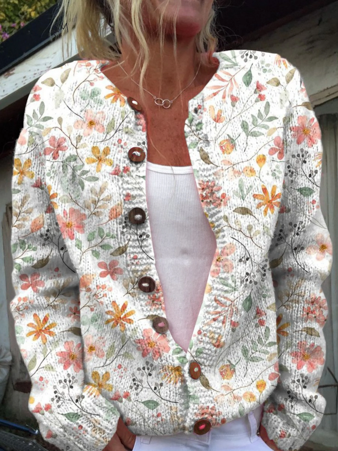 Rosaleen™ | Women's Plus Size Muted Floral Open Front Knit Cardigan