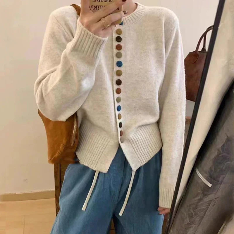 Linnet™ | Women's Multicolor Button Round Neck Knit Cardigan