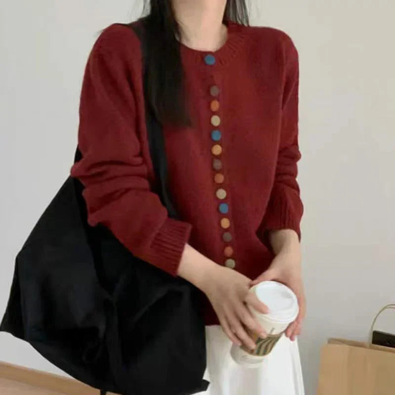 Linnet™ | Women's Multicolor Button Round Neck Knit Cardigan