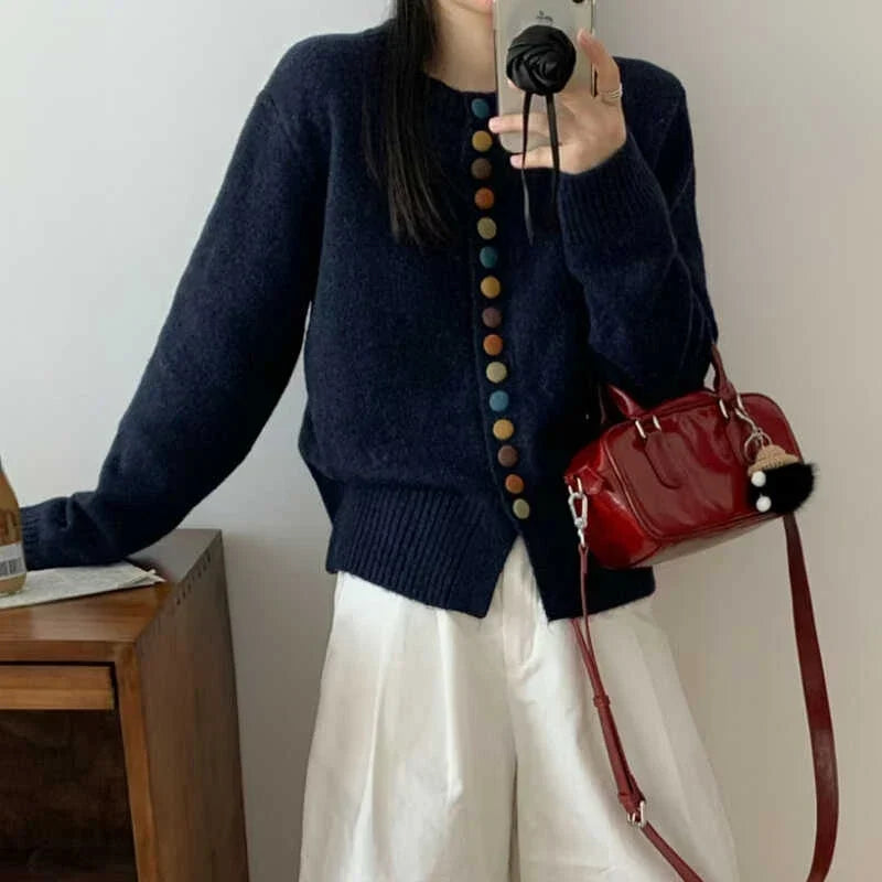 Linnet™ | Women's Multicolor Button Round Neck Knit Cardigan