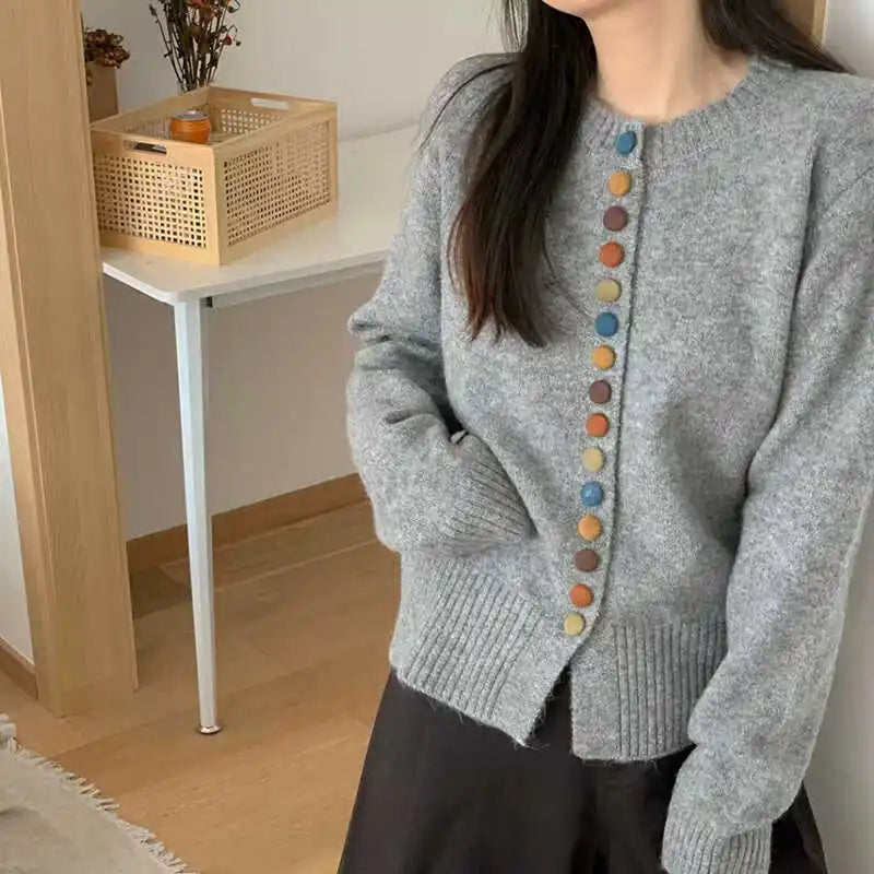Linnet™ | Women's Multicolor Button Round Neck Knit Cardigan