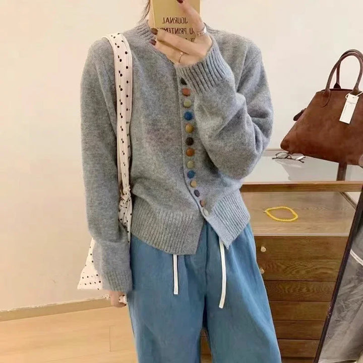 Linnet™ | Women's Multicolor Button Round Neck Knit Cardigan