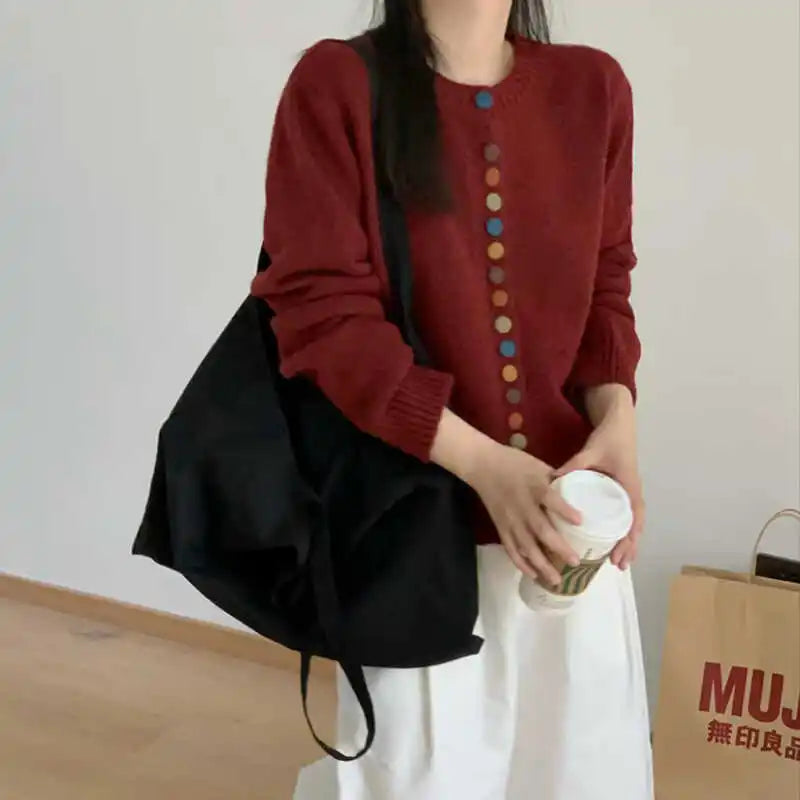 Linnet™ | Women's Multicolor Button Round Neck Knit Cardigan