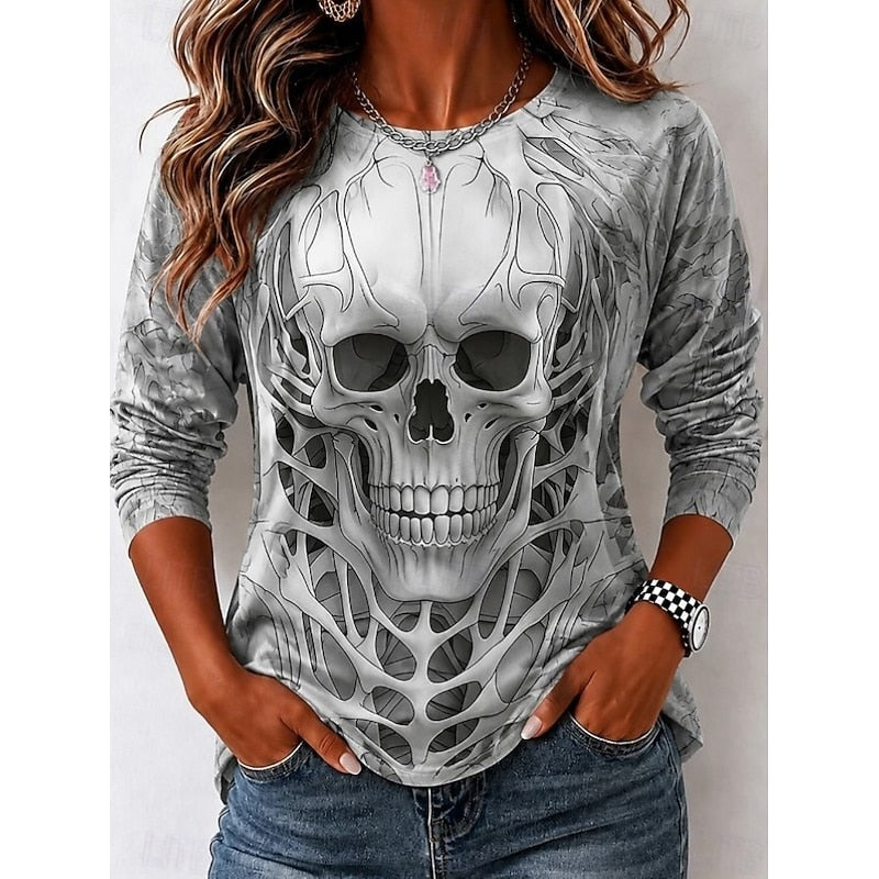 Zinnia™ | Women's Halloween Skull and Spider Web Print Long Sleeve Top