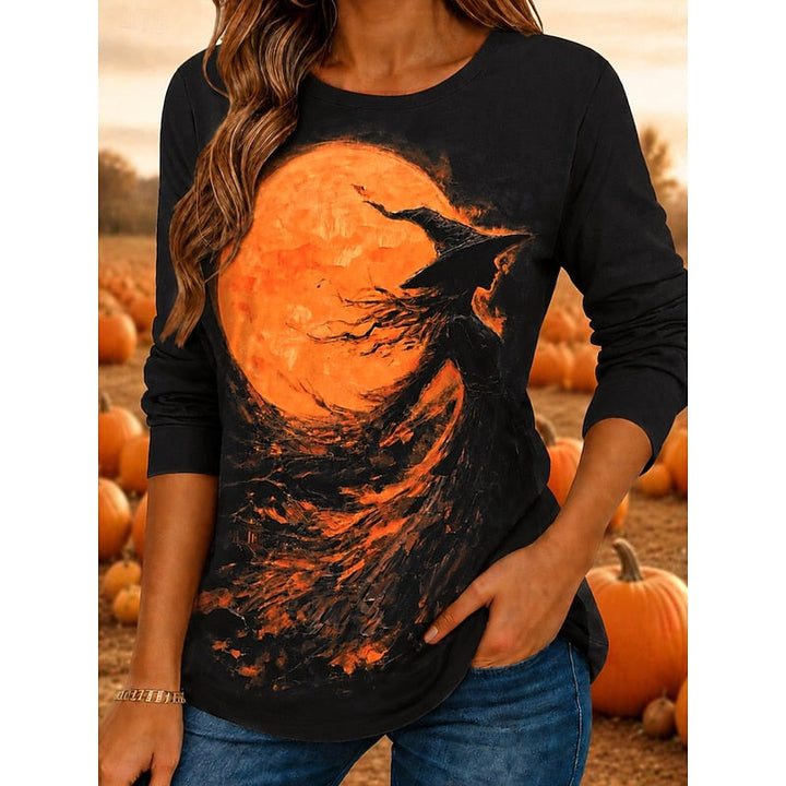 Astra™ | Women's Halloween Witch and Full Moon Print Long Sleeve Top