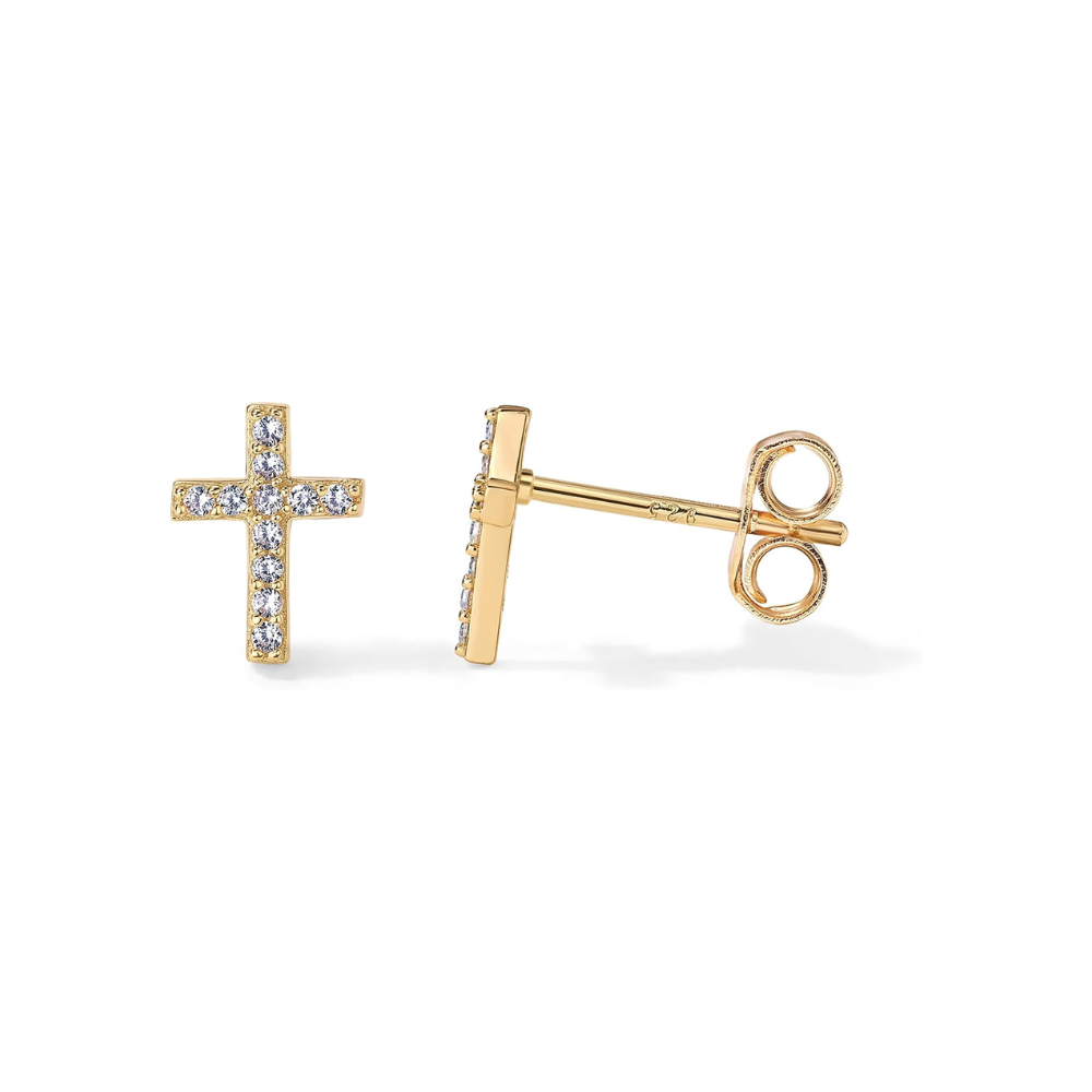 Pavé Cross Studs | Gold