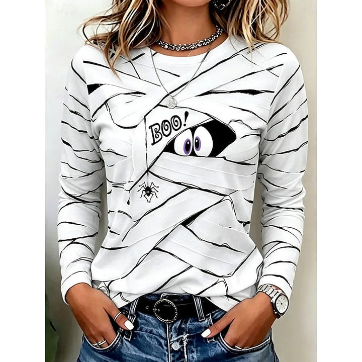 Loveday™ | Women's Halloween Mummy Boo Print Long Sleeve Top