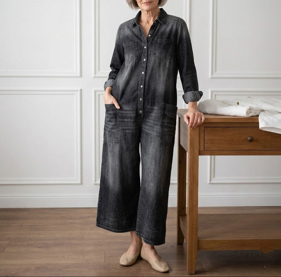 Diana | Vintage Cotton Washed Denim Overall with Button Closure