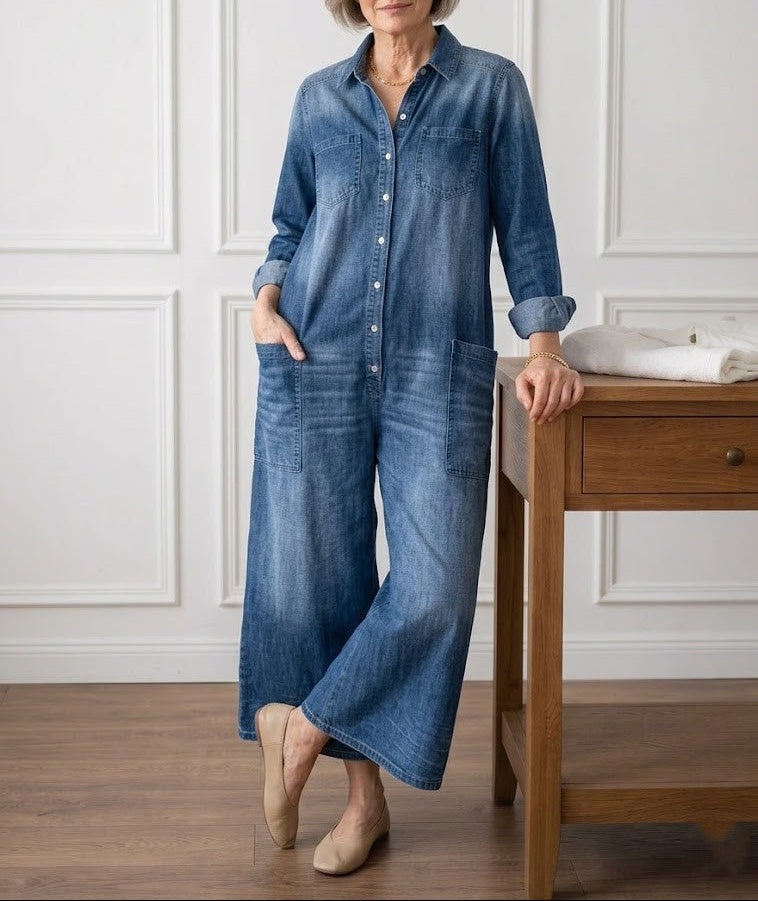 Diana | Vintage Cotton Washed Denim Overall with Button Closure