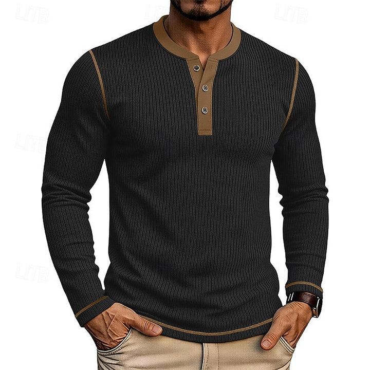 Ambrose™ | Men's Ribbed Contrast-Trim Henley Shirt