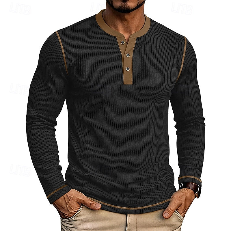 Ambrose™ | Men's Ribbed Contrast-Trim Henley Shirt