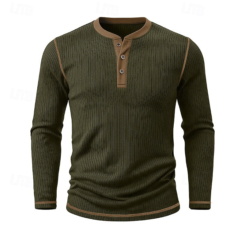 Ambrose™ | Men's Ribbed Contrast-Trim Henley Shirt