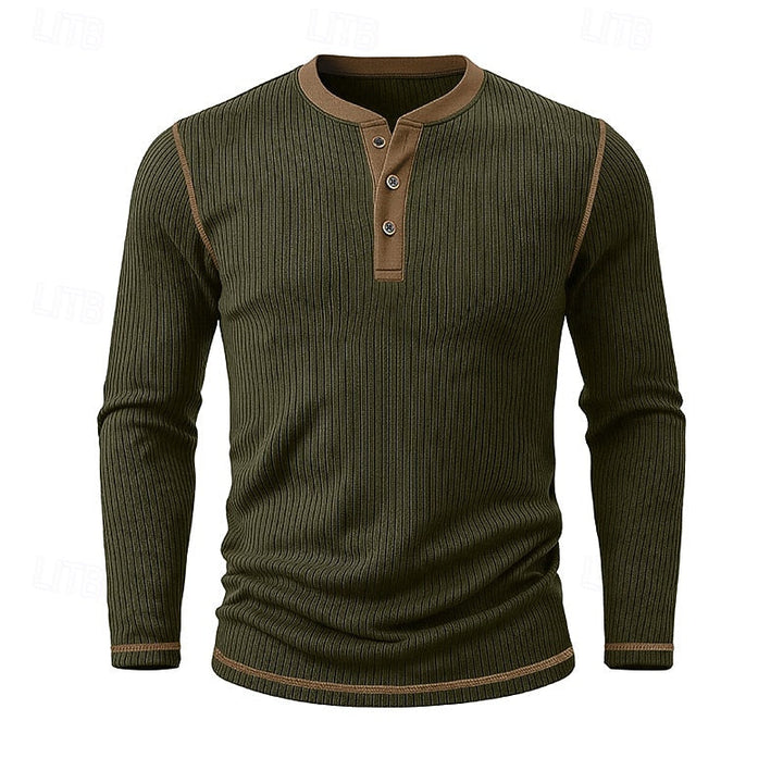 Ambrose™ | Men's Ribbed Contrast-Trim Henley Shirt