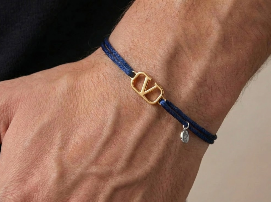 Gold V-Charm Cord Bracelet