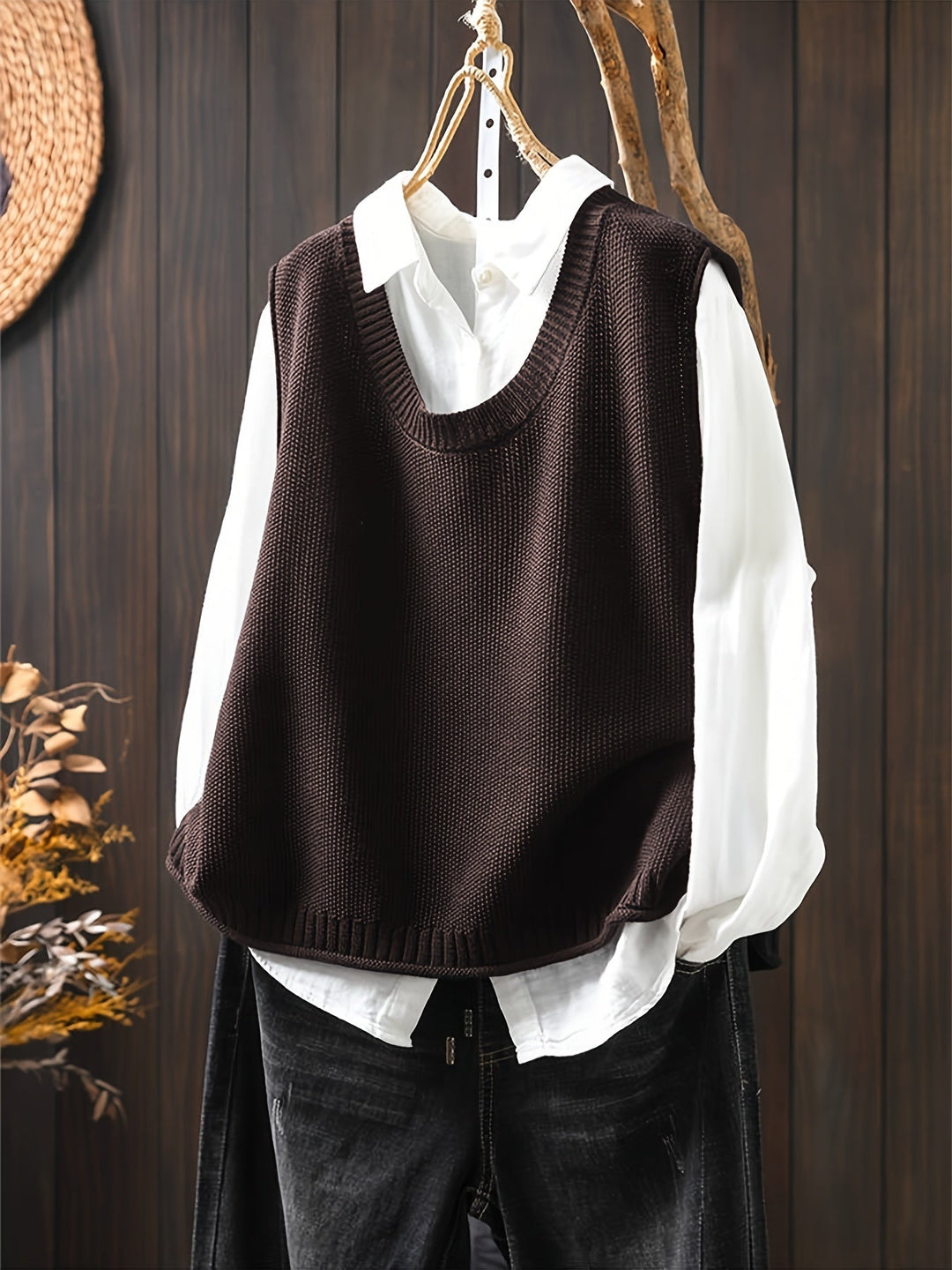 Idony™ | Women's Knit Sweater Vest and Shirt Two Piece Set
