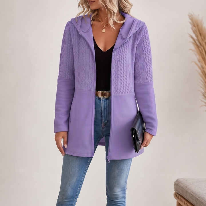 Segolene™ | Women's Cable Knit Longline Zip-Up Hoodie