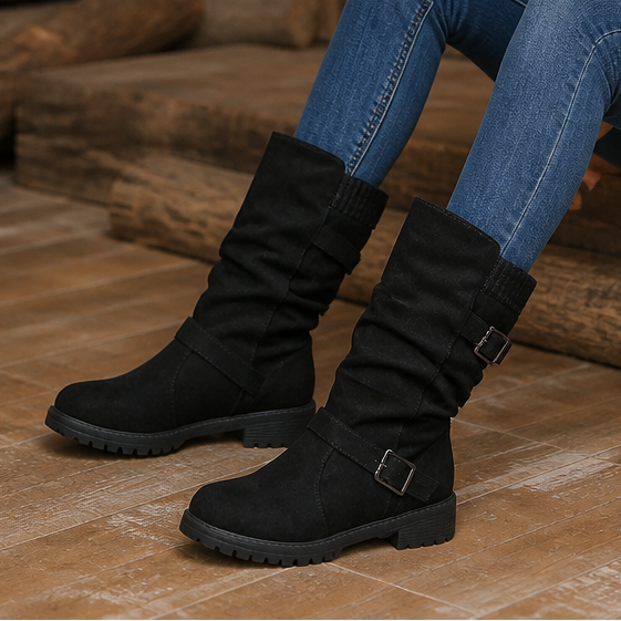 Leocadie™ | Women's Slouch Mid-Calf Boots with Buckle Strap