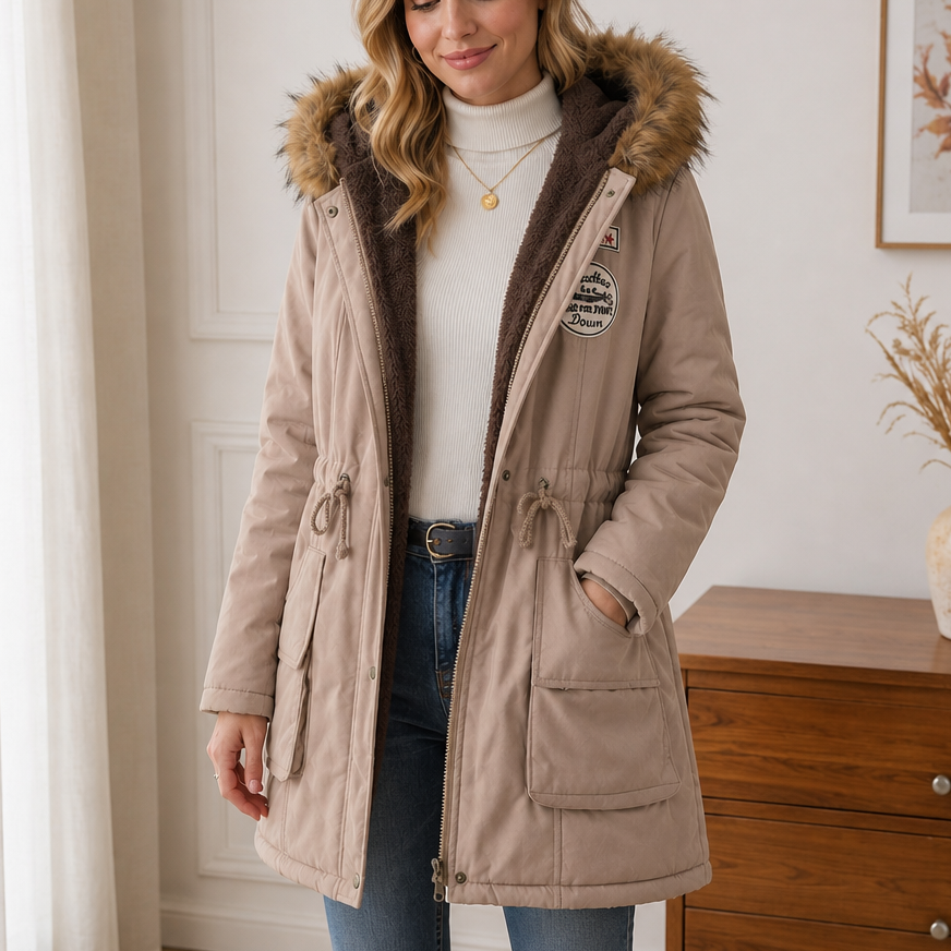 Cassandre™ | Women's Lined Hooded Parka with Faux Fur Trim