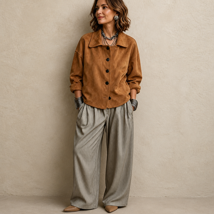 Adelina™ | Women's Brushed Button Front Jacket with Lapel Collar