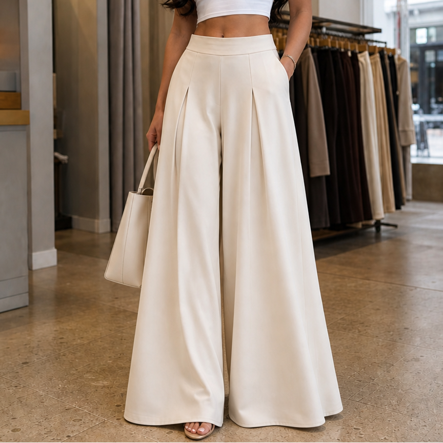 Marceline™ | Women's High Waisted Pleated Wide Leg Trousers