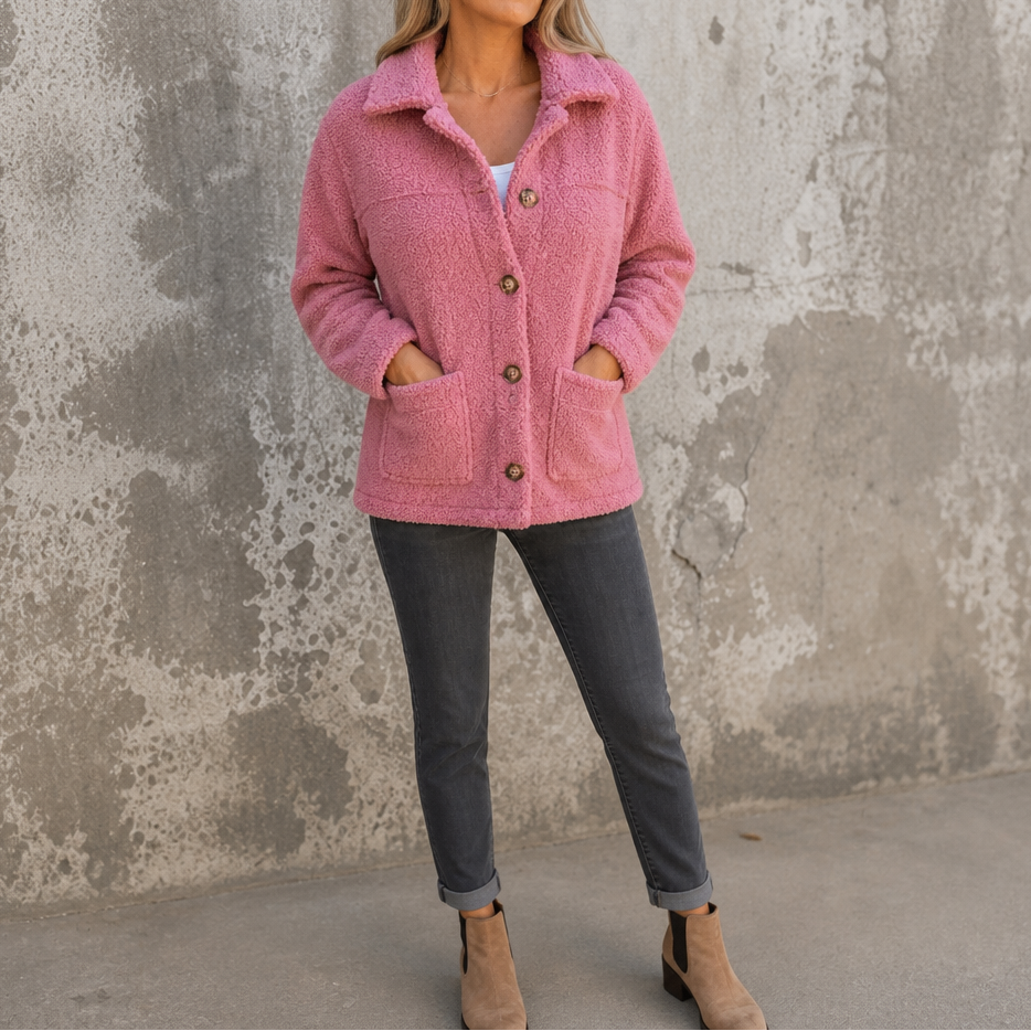 Fiorenza™ | Women's Curly Faux Fur Button Front Jacket