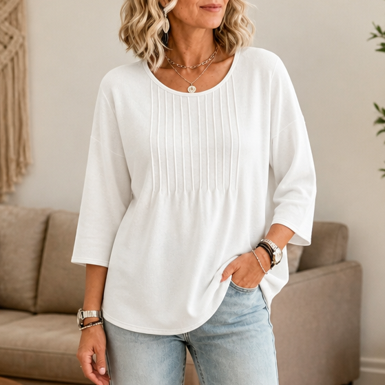 Orsola™ | Women's Pleated Round Neck Long Sleeve Tunic Top