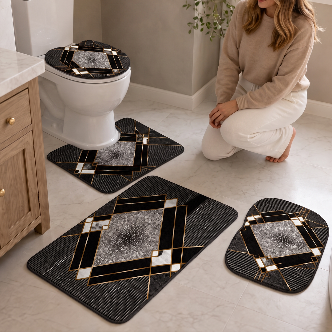 Nadege™ | Four-Piece Plush Bath Rug Set with Contour Mat and Lid Cover