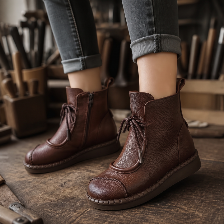 Nives™ | Women's Vintage Lace-Up Ankle Boots with Rubber Sole