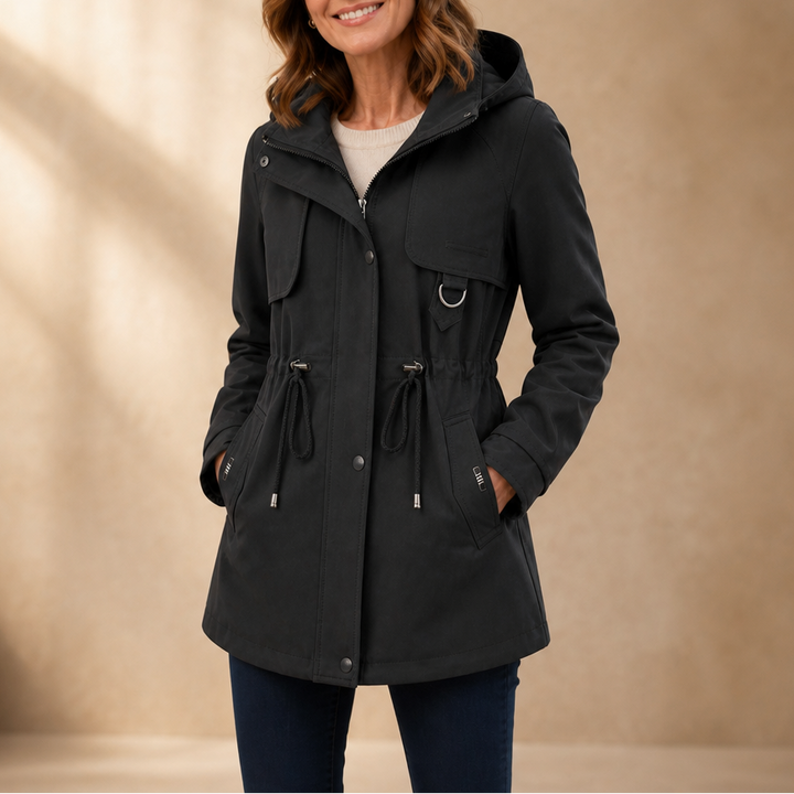 Pascaline™ | Women's Hooded Mid-Length Parka with Drawstring Waist