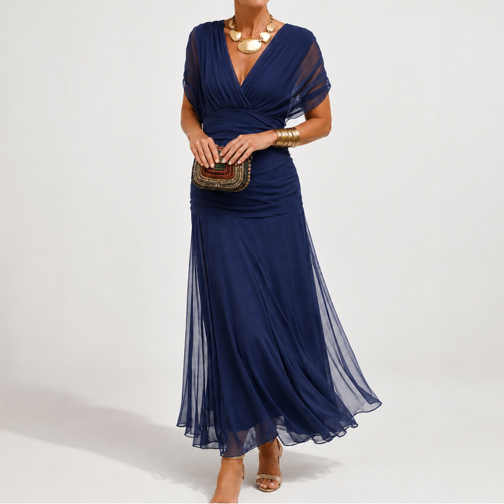 Donatella™ | Women's Off-Shoulder Wedding Guest Maxi Dress with Draped Bodice