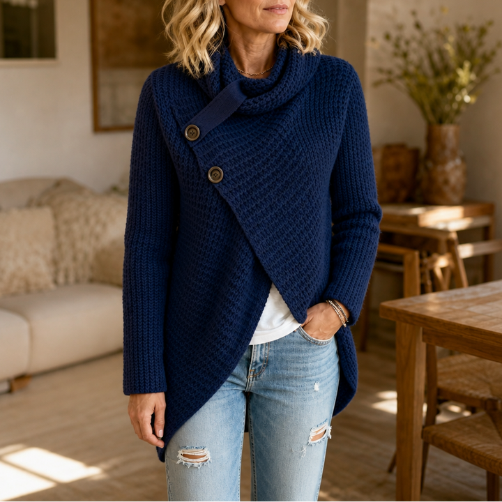 Lucrezia™ | Women's Asymmetric Cowl Neck Knit Sweater with Side Buttons