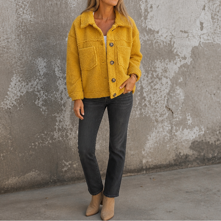 Fiorenza™ | Women's Curly Faux Fur Button Front Jacket