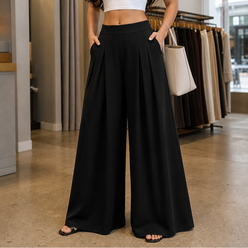 Marceline™ | Women's High Waisted Pleated Wide Leg Trousers