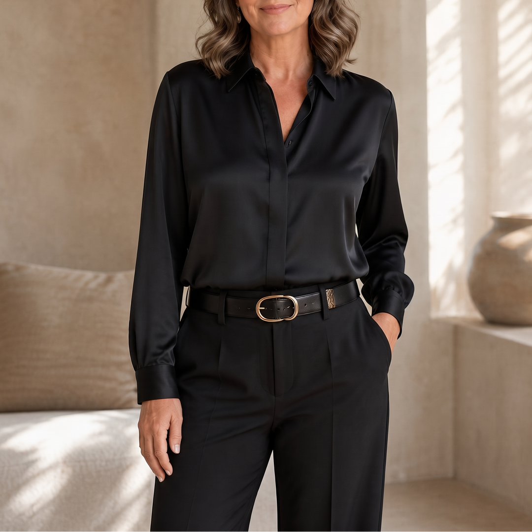 Benedetta™ | Women's Long Sleeve Button Up Shirt with Sheen Finish