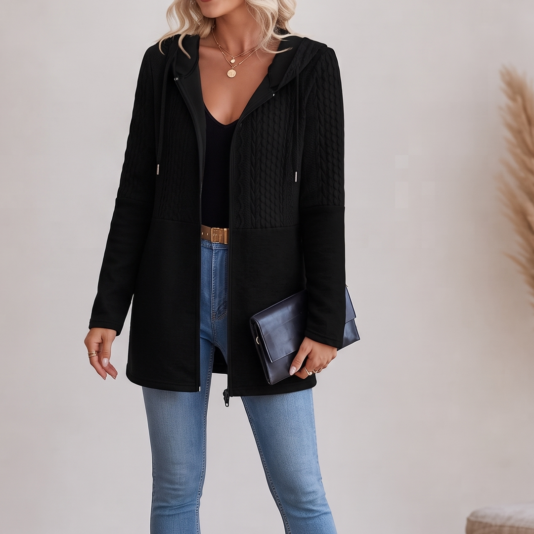 Segolene™ | Women's Cable Knit Longline Zip-Up Hoodie