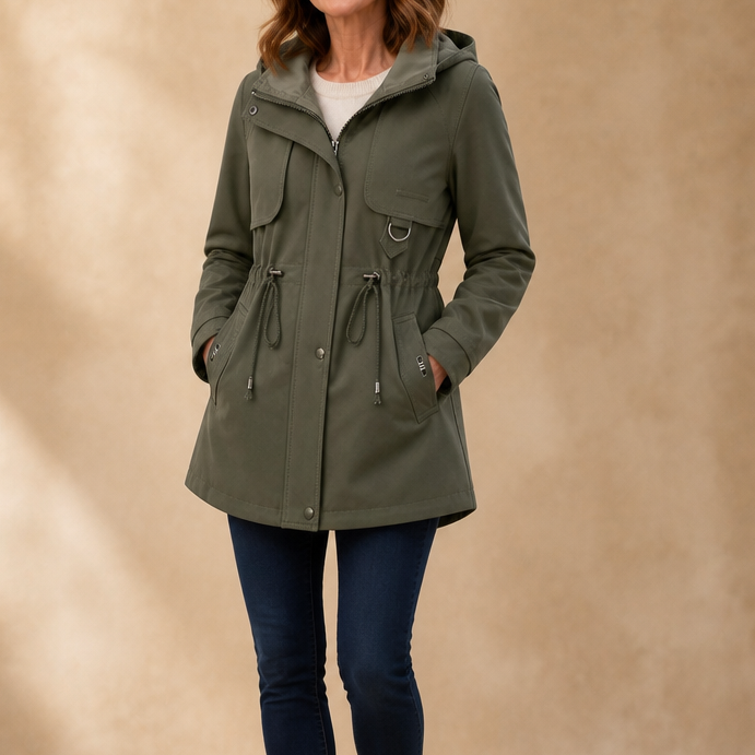 Pascaline™ | Women's Hooded Mid-Length Parka with Drawstring Waist