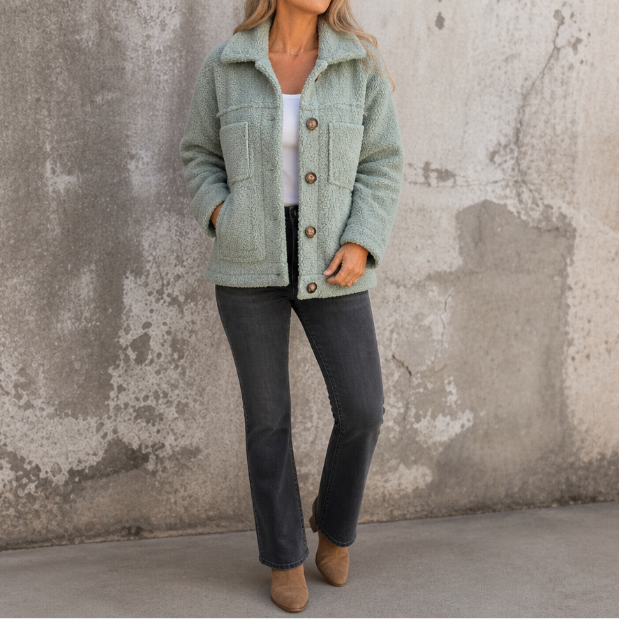 Fiorenza™ | Women's Curly Faux Fur Button Front Jacket