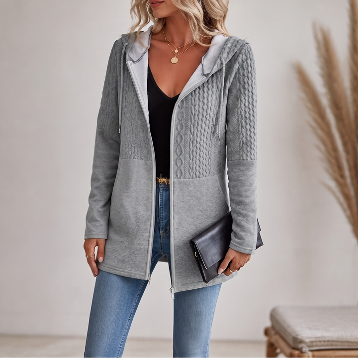 Segolene™ | Women's Cable Knit Longline Zip-Up Hoodie