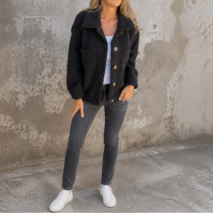 Fiorenza™ | Women's Curly Faux Fur Button Front Jacket
