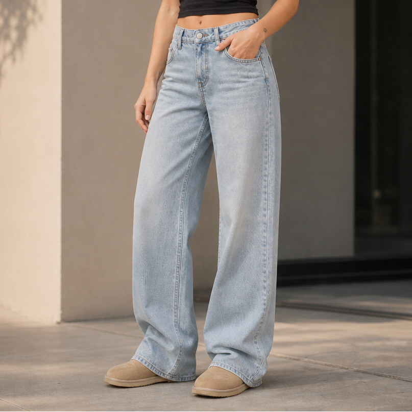 Aude™ | Women's High Waisted Wide Leg Jeans with Full Length Hem