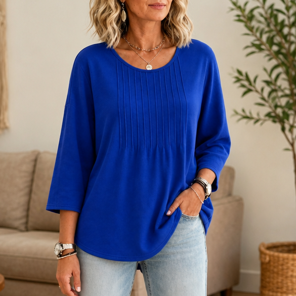 Orsola™ | Women's Pleated Round Neck Long Sleeve Tunic Top