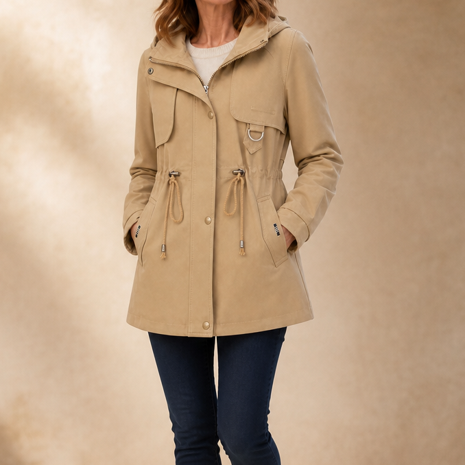 Pascaline™ | Women's Hooded Mid-Length Parka with Drawstring Waist
