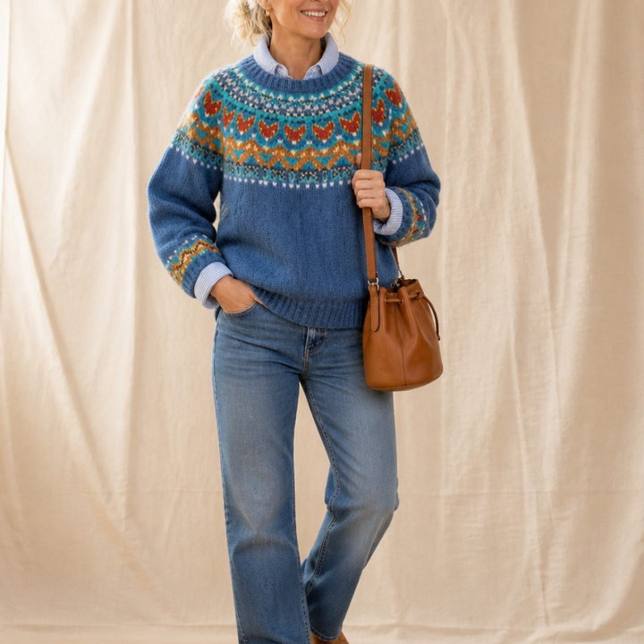 Thisbe™ | Women's Fair Isle Yoke Crew Neck Pullover Sweater