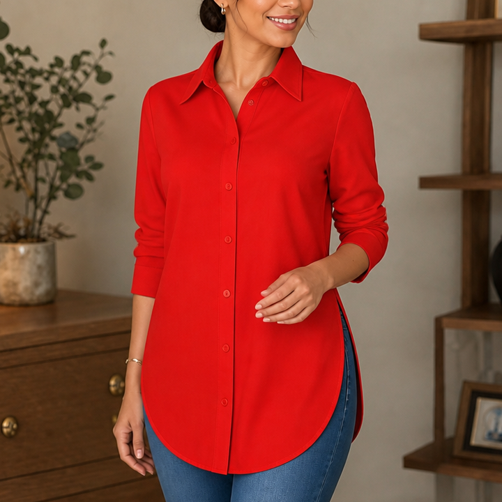 Salome™ | Women's Longline Button-Front Shirt with Curved Hem
