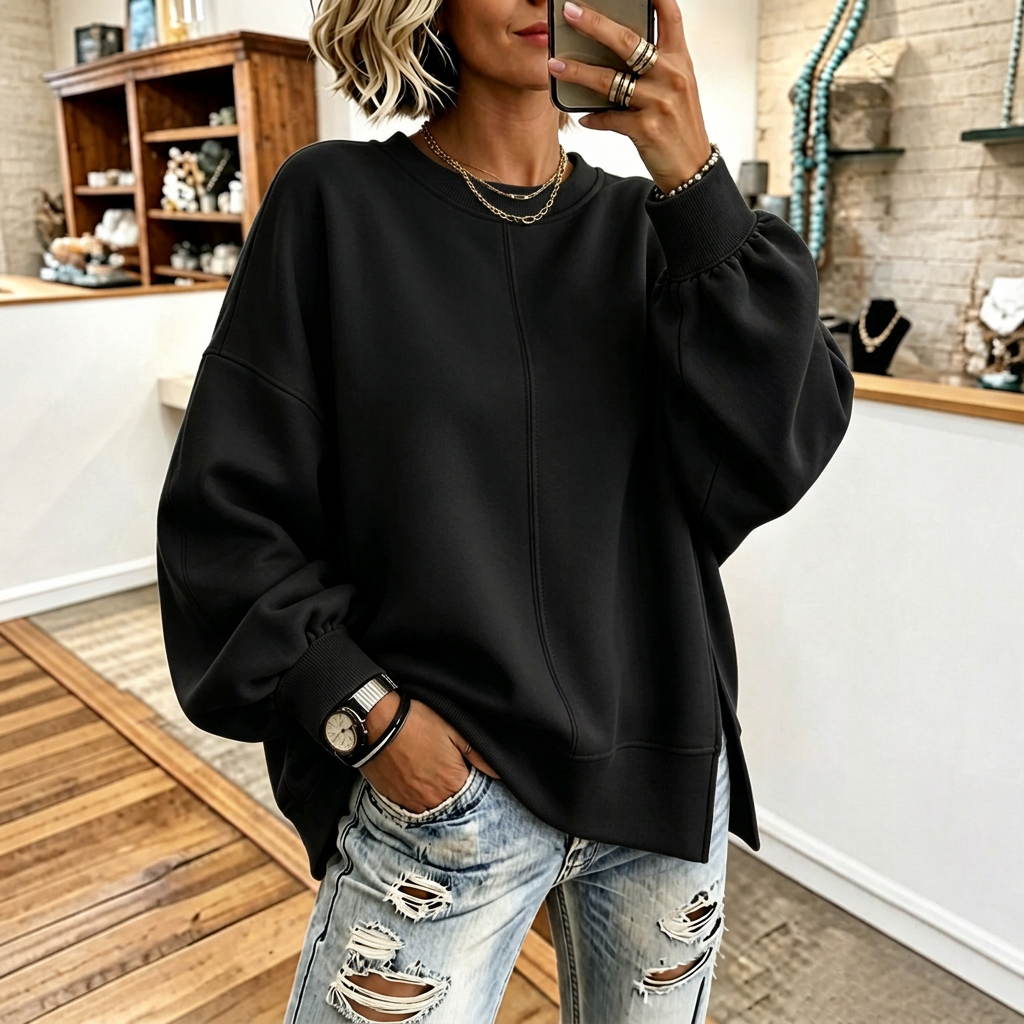 Perla™ | Women's Oversized Drop Shoulder Sweatshirt with Side Slits