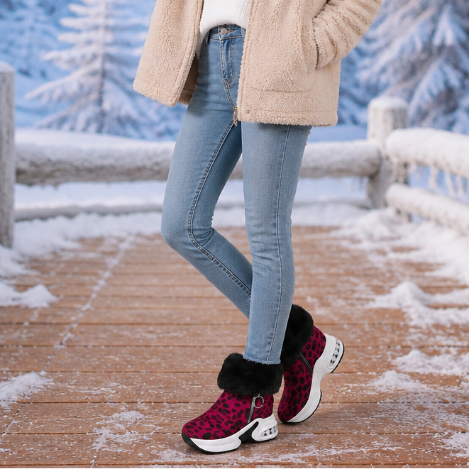 Raphaelle™ | Women's Faux Fur Cuff Platform Ankle Boots with Side Zip