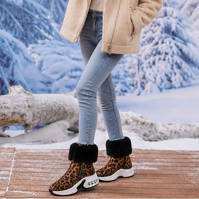 Raphaelle™ | Women's Faux Fur Cuff Platform Ankle Boots with Side Zip