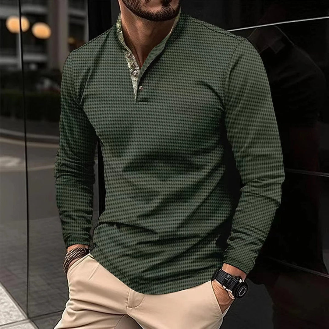 Elio™ | Men's Waffle Knit Henley with Printed Placket